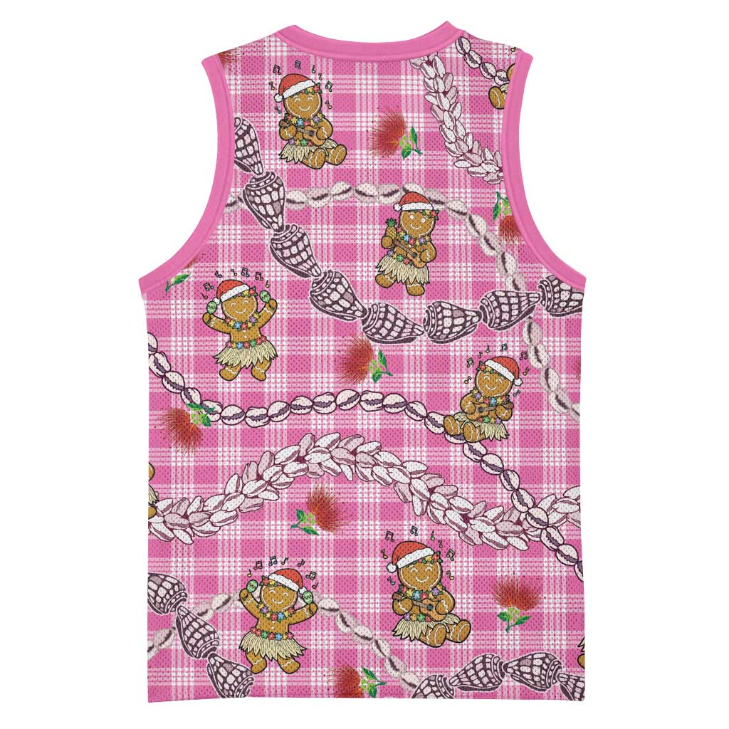 Pink Palaka Hawaii Mele Kalikimaka Basketball Jersey Ohia Lehua Shell Leis Funny Gingerbread Santa LT14 - Polynesian Pride