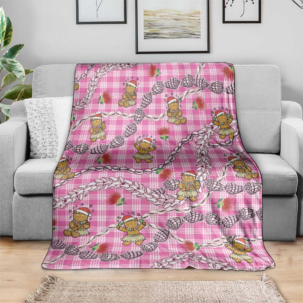 Pink Palaka Hawaii Mele Kalikimaka Blanket Ohia Lehua Shell Leis Funny Gingerbread Santa - Polynesian Pride