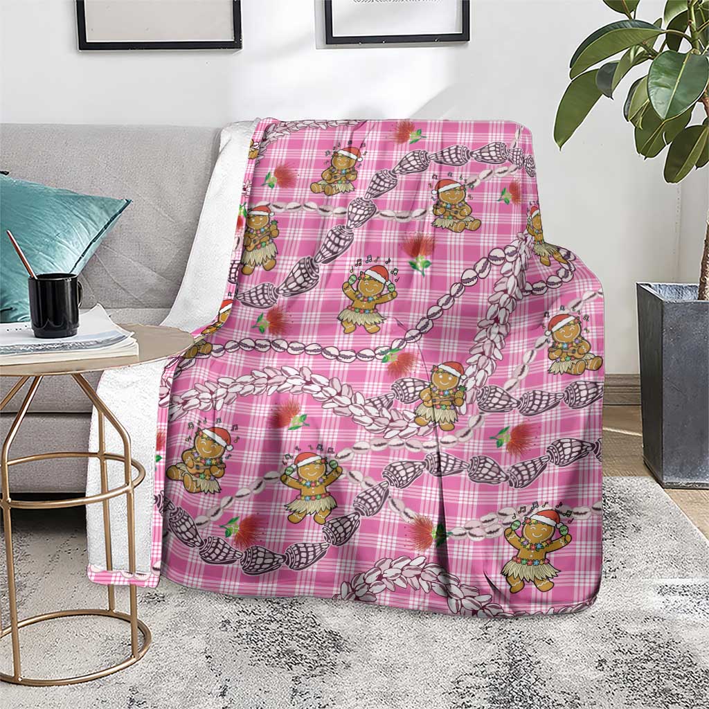 Pink Palaka Hawaii Mele Kalikimaka Blanket Ohia Lehua Shell Leis Funny Gingerbread Santa - Polynesian Pride