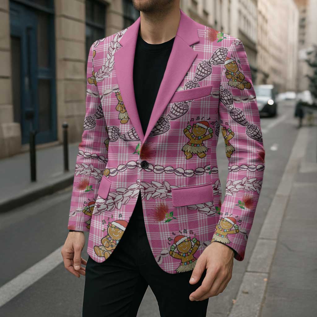 Pink Palaka Hawaii Mele Kalikimaka Blazer Ohia Lehua Shell Leis Funny Gingerbread Santa - undefined