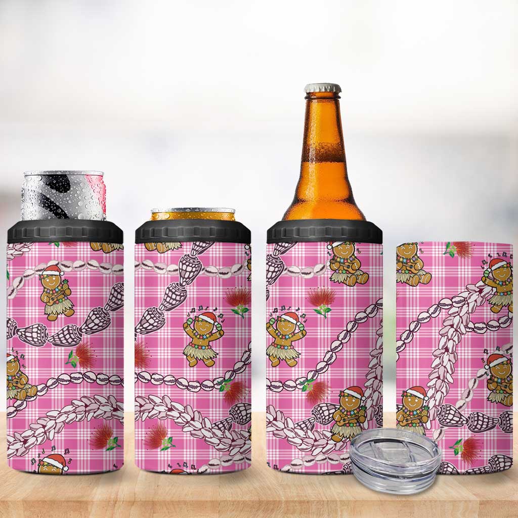 Pink Palaka Hawaii Mele Kalikimaka 4 in 1 Can Cooler Tumbler Ohia Lehua Shell Leis Funny Gingerbread Santa LT14 - Polynesian Pride