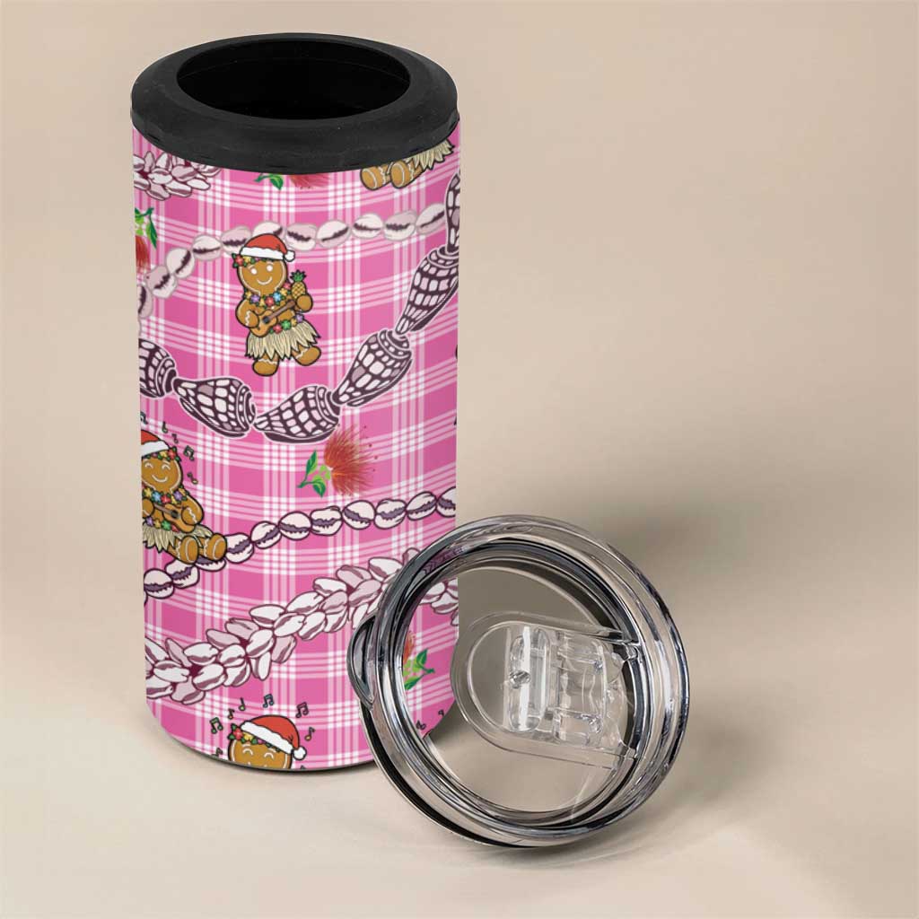 Pink Palaka Hawaii Mele Kalikimaka 4 in 1 Can Cooler Tumbler Ohia Lehua Shell Leis Funny Gingerbread Santa LT14 - Polynesian Pride