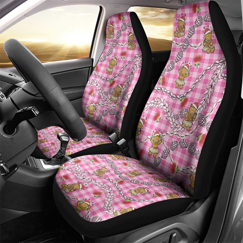 Pink Palaka Hawaii Mele Kalikimaka Car Seat Cover Ohia Lehua Shell Leis Funny Gingerbread Santa LT14 - Polynesian Pride