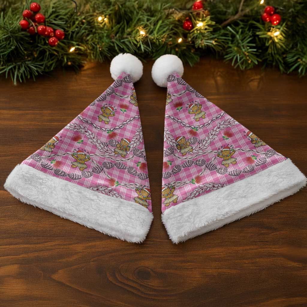 Pink Palaka Hawaii Mele Kalikimaka Christmas Santa Hat Ohia Lehua Shell Leis Funny Gingerbread Santa LT14 - Polynesian Pride