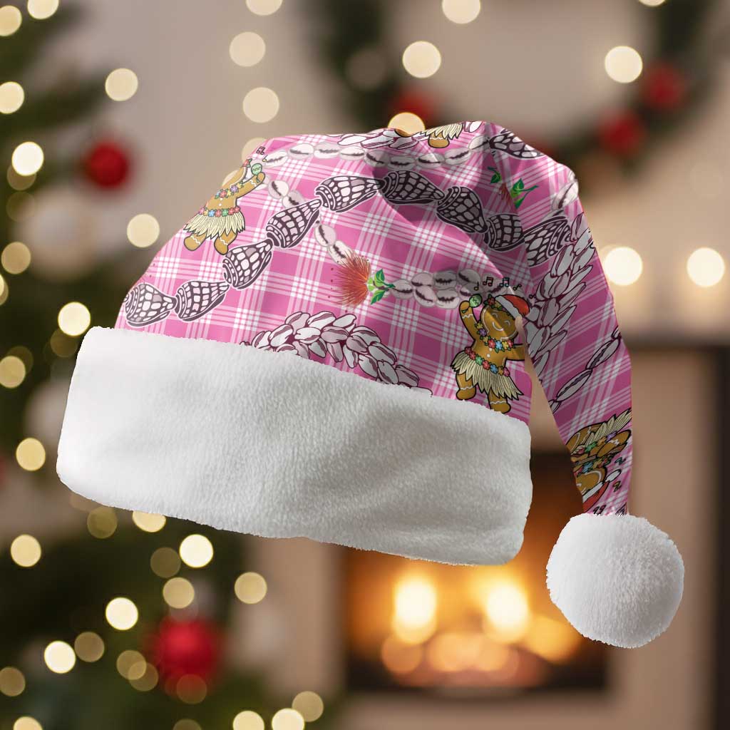 Pink Palaka Hawaii Mele Kalikimaka Christmas Santa Hat Ohia Lehua Shell Leis Funny Gingerbread Santa LT14 Without Fur Pink - Polynesian Pride