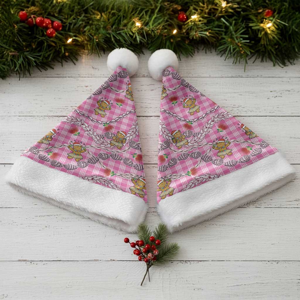 Pink Palaka Hawaii Mele Kalikimaka Christmas Santa Hat Ohia Lehua Shell Leis Funny Gingerbread Santa LT14 - Polynesian Pride