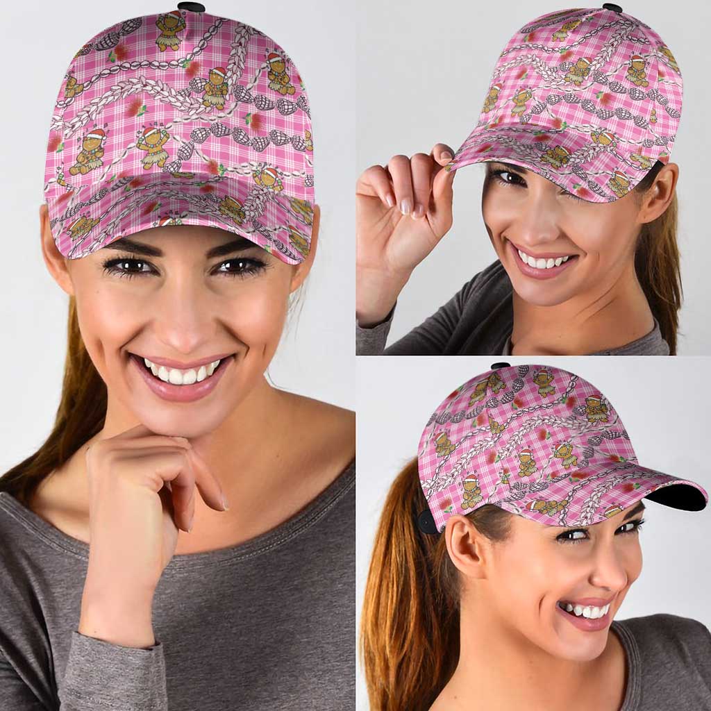 Pink Palaka Hawaii Mele Kalikimaka Classic Cap Ohia Lehua Shell Leis Funny Gingerbread Santa - Polynesian Pride