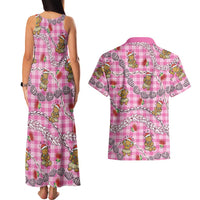 Pink Palaka Hawaii Mele Kalikimaka Couples Matching Tank Maxi Dress and Hawaiian Shirt Ohia Lehua Shell Leis Funny Gingerbread Santa LT14 - Polynesian Pride
