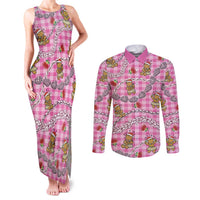 Pink Palaka Hawaii Mele Kalikimaka Couples Matching Tank Maxi Dress and Long Sleeve Button Shirt Ohia Lehua Shell Leis Funny Gingerbread Santa LT14 Pink - Polynesian Pride