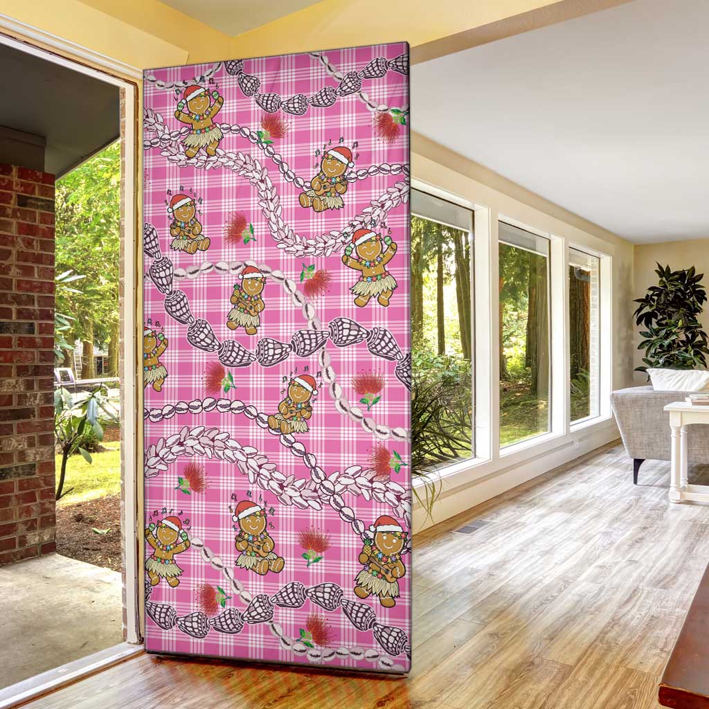 Pink Palaka Hawaii Mele Kalikimaka Door Cover Ohia Lehua Shell Leis Funny Gingerbread Santa LT14 - Polynesian Pride