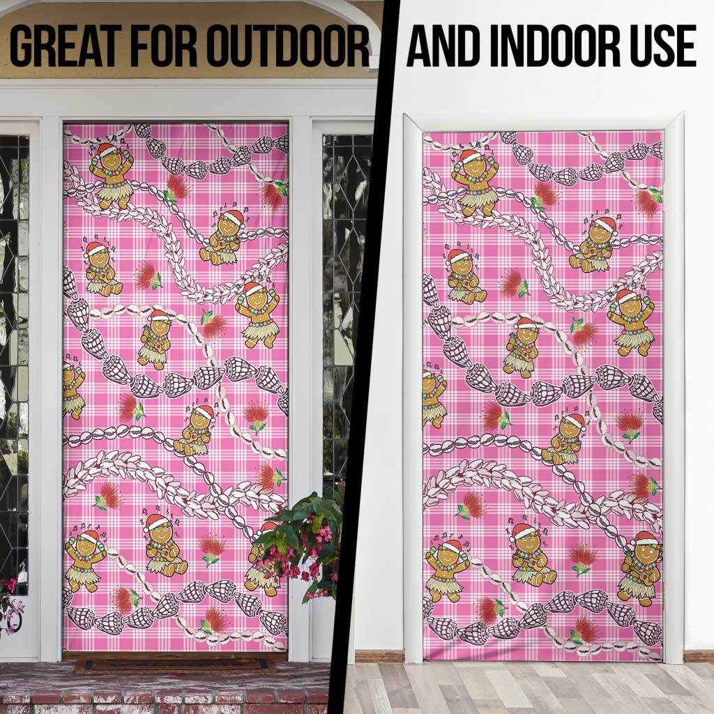 Pink Palaka Hawaii Mele Kalikimaka Door Cover Ohia Lehua Shell Leis Funny Gingerbread Santa LT14 - Polynesian Pride