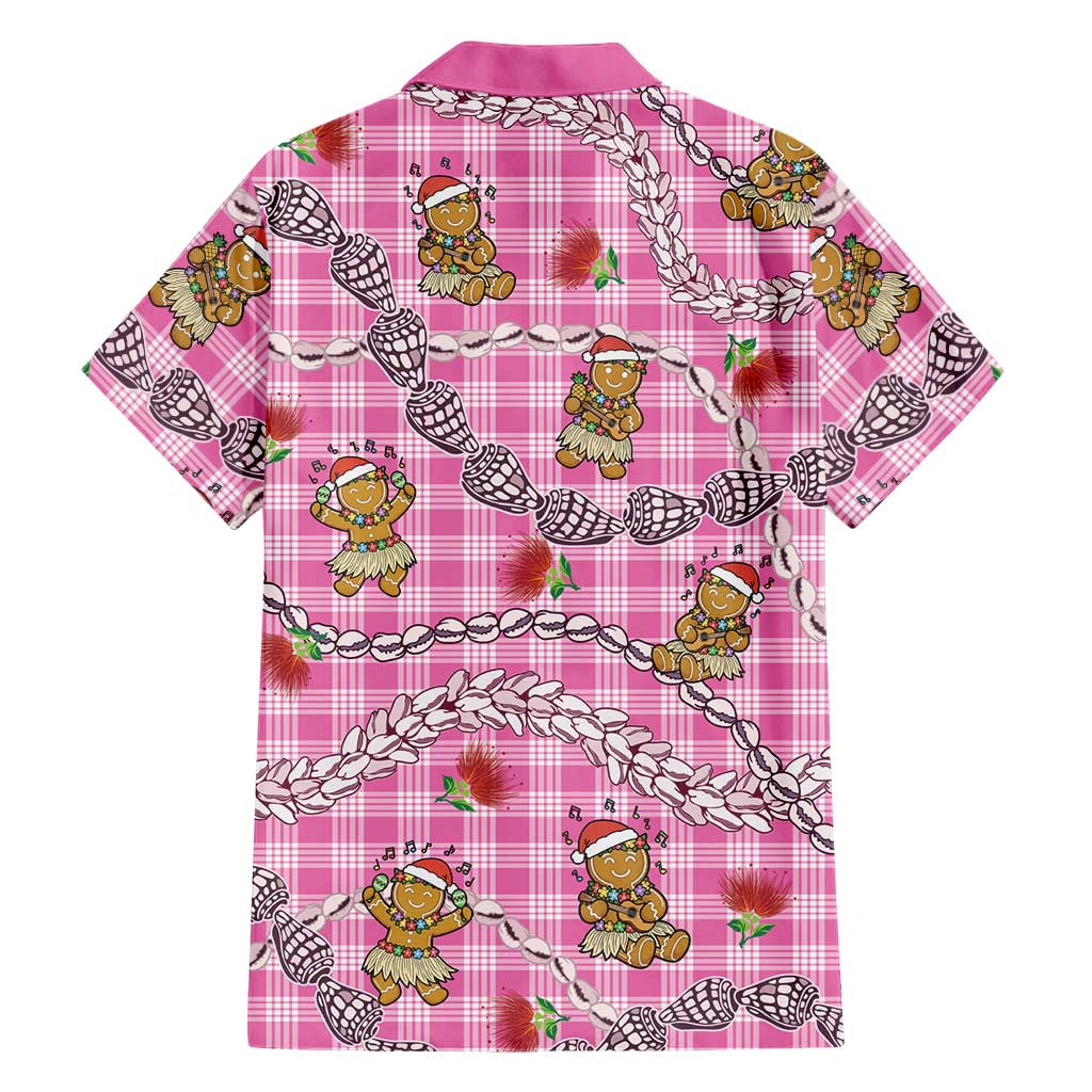Pink Palaka Hawaii Mele Kalikimaka Family Matching Long Sleeve Bodycon Dress and Hawaiian Shirt Ohia Lehua Shell Leis Funny Gingerbread Santa LT14 - Polynesian Pride