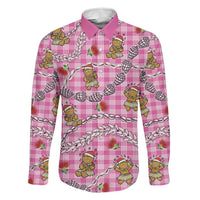 Pink Palaka Hawaii Mele Kalikimaka Family Matching Off The Shoulder Long Sleeve Dress and Hawaiian Shirt Ohia Lehua Shell Leis Funny Gingerbread Santa LT14 Dad's Shirt - Long Sleeve Pink - Polynesian Pride