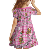 Pink Palaka Hawaii Mele Kalikimaka Family Matching Off Shoulder Short Dress and Hawaiian Shirt Ohia Lehua Shell Leis Funny Gingerbread Santa LT14 - Polynesian Pride