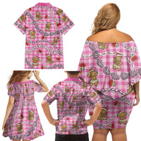 Pink Palaka Hawaii Mele Kalikimaka Family Matching Off Shoulder Short Dress and Hawaiian Shirt Ohia Lehua Shell Leis Funny Gingerbread Santa LT14 - Polynesian Pride