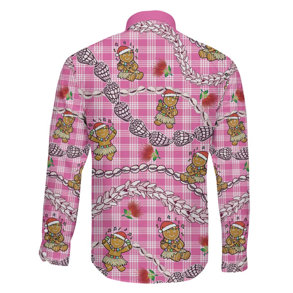Pink Palaka Hawaii Mele Kalikimaka Family Matching Off Shoulder Short Dress and Hawaiian Shirt Ohia Lehua Shell Leis Funny Gingerbread Santa LT14 - Polynesian Pride