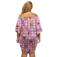 Pink Palaka Hawaii Mele Kalikimaka Family Matching Off Shoulder Short Dress and Hawaiian Shirt Ohia Lehua Shell Leis Funny Gingerbread Santa LT14 - Polynesian Pride