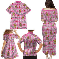 Pink Palaka Hawaii Mele Kalikimaka Family Matching Puletasi and Hawaiian Shirt Ohia Lehua Shell Leis Funny Gingerbread Santa LT14 - Polynesian Pride