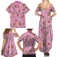 Pink Palaka Hawaii Mele Kalikimaka Family Matching Summer Maxi Dress and Hawaiian Shirt Ohia Lehua Shell Leis Funny Gingerbread Santa LT14 - Polynesian Pride