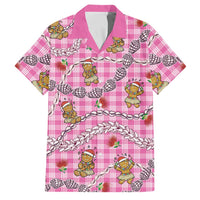 Pink Palaka Hawaii Mele Kalikimaka Family Matching Summer Maxi Dress and Hawaiian Shirt Ohia Lehua Shell Leis Funny Gingerbread Santa LT14 Dad's Shirt - Short Sleeve Pink - Polynesian Pride