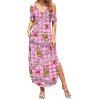 Pink Palaka Hawaii Mele Kalikimaka Family Matching Summer Maxi Dress and Hawaiian Shirt Ohia Lehua Shell Leis Funny Gingerbread Santa LT14 Pink - Polynesian Pride