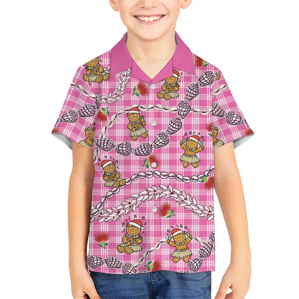Pink Palaka Hawaii Mele Kalikimaka Family Matching Summer Maxi Dress and Hawaiian Shirt Ohia Lehua Shell Leis Funny Gingerbread Santa LT14 - Polynesian Pride