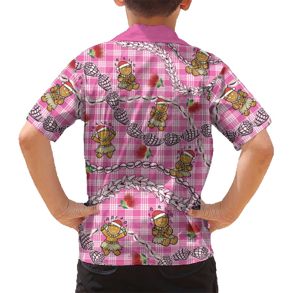 Pink Palaka Hawaii Mele Kalikimaka Family Matching Tank Maxi Dress and Hawaiian Shirt Ohia Lehua Shell Leis Funny Gingerbread Santa LT14 - Polynesian Pride