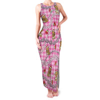 Pink Palaka Hawaii Mele Kalikimaka Family Matching Tank Maxi Dress and Hawaiian Shirt Ohia Lehua Shell Leis Funny Gingerbread Santa LT14 Pink - Polynesian Pride