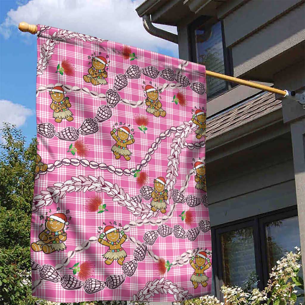 Pink Palaka Hawaii Mele Kalikimaka Garden Flag Ohia Lehua Shell Leis Funny Gingerbread Santa LT14 - Polynesian Pride