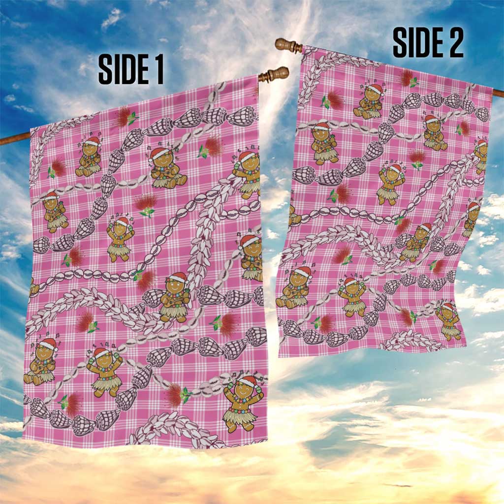 Pink Palaka Hawaii Mele Kalikimaka Garden Flag Ohia Lehua Shell Leis Funny Gingerbread Santa LT14 - Polynesian Pride