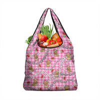 Pink Palaka Hawaii Mele Kalikimaka Grocery Bag Ohia Lehua Shell Leis Funny Gingerbread Santa - Polynesian Pride