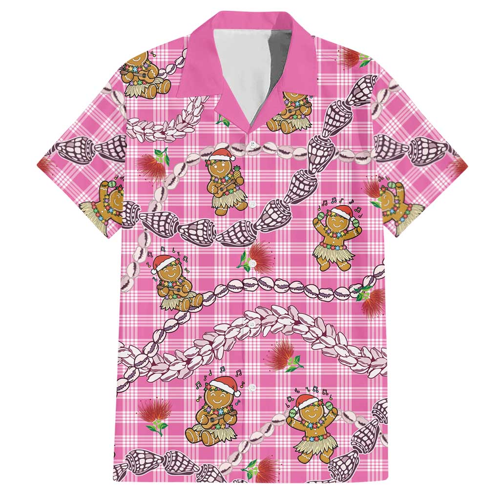 Pink Palaka Hawaii Mele Kalikimaka Hawaiian Shirt Ohia Lehua Shell Leis Funny Gingerbread Santa LT14 Pink - Polynesian Pride
