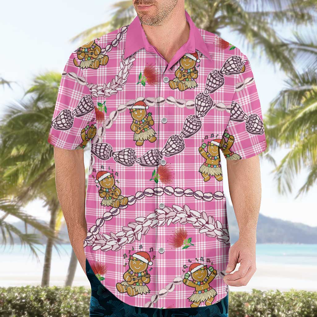 Pink Palaka Hawaii Mele Kalikimaka Hawaiian Shirt Ohia Lehua Shell Leis Funny Gingerbread Santa LT14 - Polynesian Pride