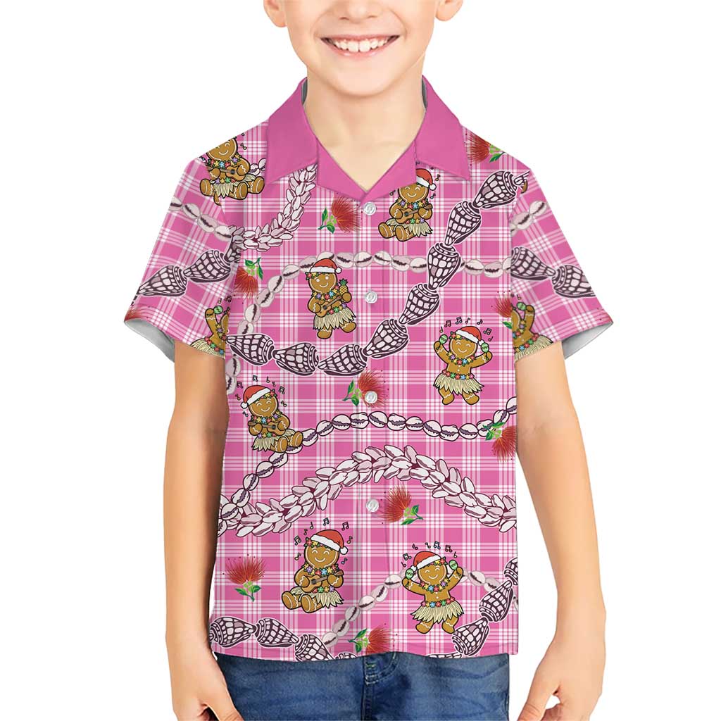 Pink Palaka Hawaii Mele Kalikimaka Hawaiian Shirt Ohia Lehua Shell Leis Funny Gingerbread Santa LT14 - Polynesian Pride