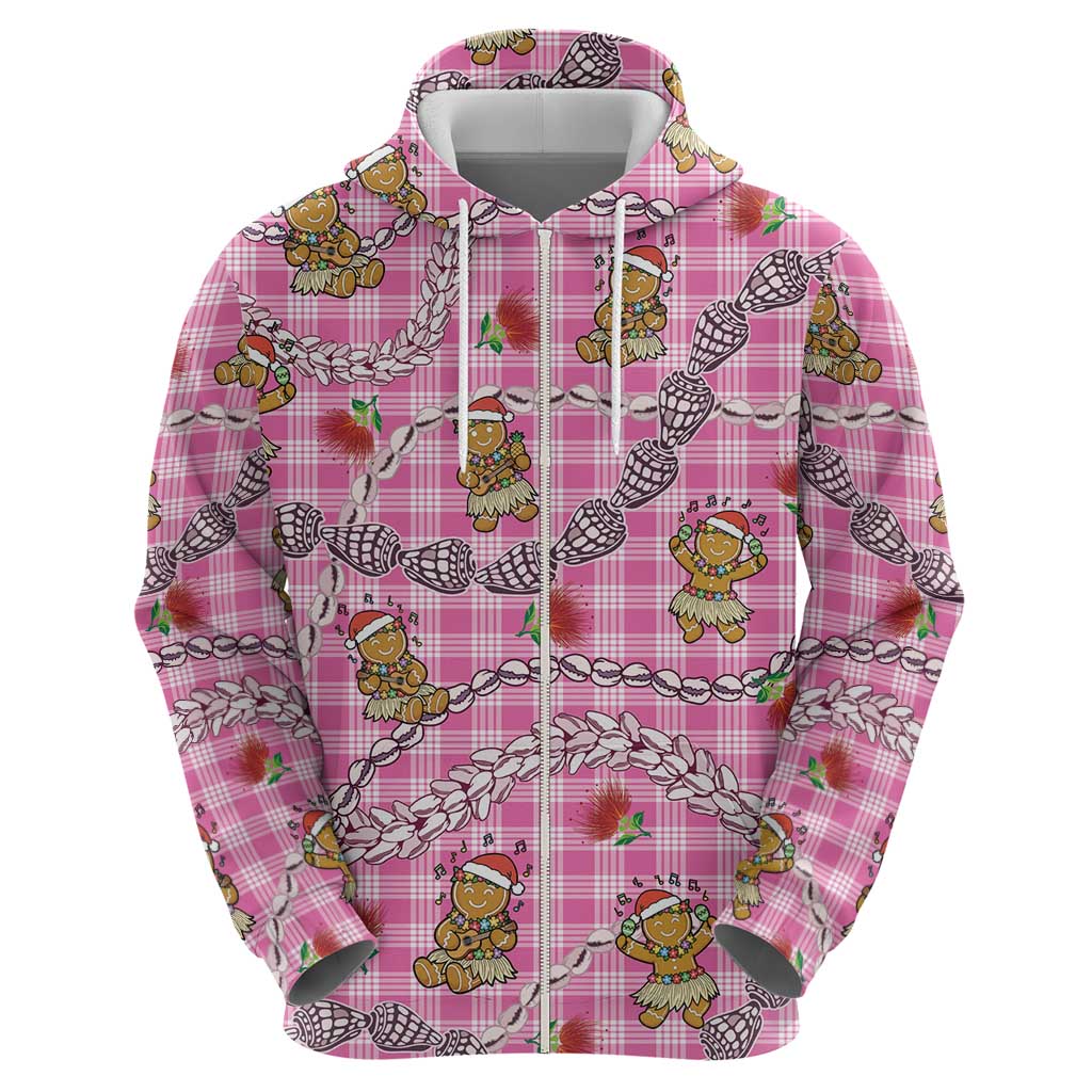 Pink Palaka Hawaii Mele Kalikimaka Hoodie Ohia Lehua Shell Leis Funny Gingerbread Santa LT14 - Polynesian Pride