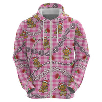 Pink Palaka Hawaii Mele Kalikimaka Hoodie Ohia Lehua Shell Leis Funny Gingerbread Santa LT14 - Polynesian Pride
