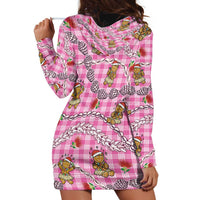 Pink Palaka Hawaii Mele Kalikimaka Hoodie Dress Ohia Lehua Shell Leis Funny Gingerbread Santa LT14 - Polynesian Pride