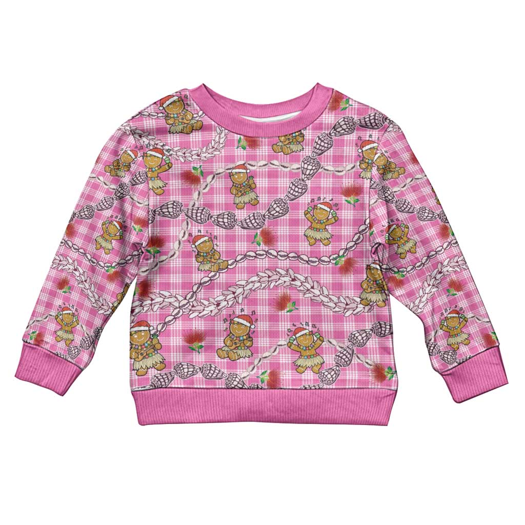 Pink Palaka Hawaii Mele Kalikimaka Kid Ugly Christmas Sweater Ohia Lehua Shell Leis Funny Gingerbread Santa LT14 Kid Pink - Polynesian Pride