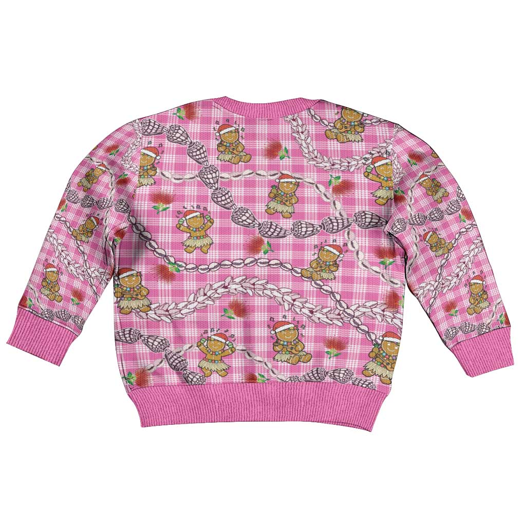 Pink Palaka Hawaii Mele Kalikimaka Kid Ugly Christmas Sweater Ohia Lehua Shell Leis Funny Gingerbread Santa LT14 - Polynesian Pride