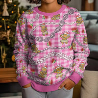 Pink Palaka Hawaii Mele Kalikimaka Kid Ugly Christmas Sweater Ohia Lehua Shell Leis Funny Gingerbread Santa LT14 - Polynesian Pride