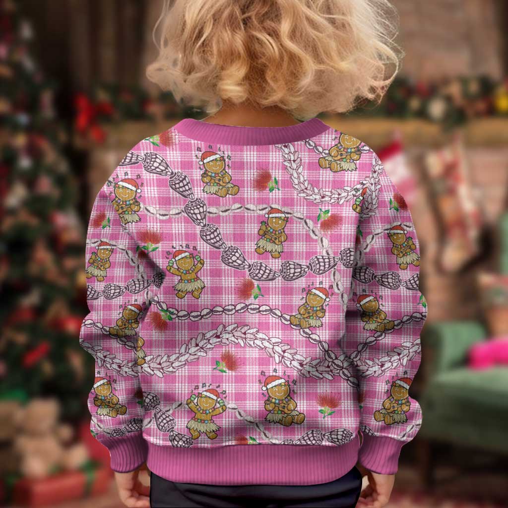 Pink Palaka Hawaii Mele Kalikimaka Kid Ugly Christmas Sweater Ohia Lehua Shell Leis Funny Gingerbread Santa LT14 - Polynesian Pride