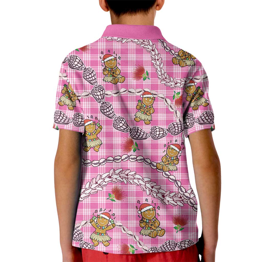 Pink Palaka Hawaii Mele Kalikimaka Kid Polo Shirt Ohia Lehua Shell Leis Funny Gingerbread Santa LT14 - Polynesian Pride