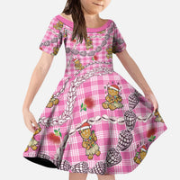 Pink Palaka Hawaii Mele Kalikimaka Kid Short Sleeve Dress Ohia Lehua Shell Leis Funny Gingerbread Santa LT14 KID Pink - Polynesian Pride