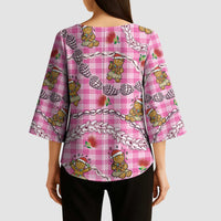 Pink Palaka Hawaii Mele Kalikimaka Kimono Sleeve Blouse Ohia Lehua Shell Leis Funny Gingerbread Santa LT14 - Polynesian Pride