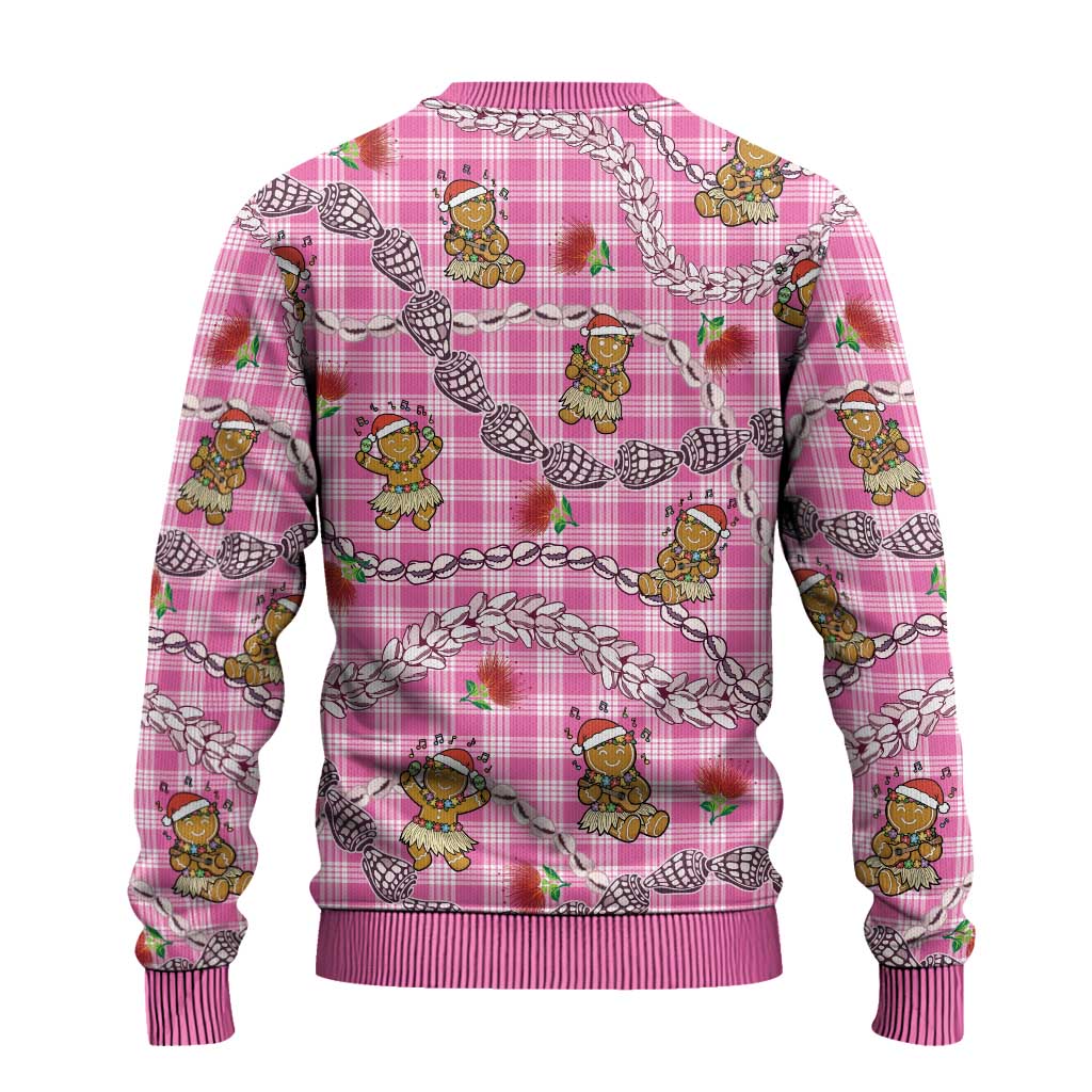 Pink Palaka Hawaii Mele Kalikimaka Ugly Christmas Sweater Ohia Lehua Shell Leis Funny Gingerbread Santa LT14 - Polynesian Pride