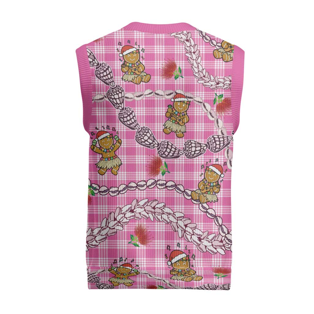 Pink Palaka Hawaii Mele Kalikimaka Christmas Knitted V-Neck Vest Ohia Lehua Shell Leis Funny Gingerbread Santa LT14 - Polynesian Pride