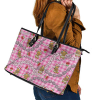 Pink Palaka Hawaii Mele Kalikimaka Leather Tote Bag Ohia Lehua Shell Leis Funny Gingerbread Santa LT14 - Polynesian Pride