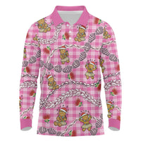 Pink Palaka Hawaii Mele Kalikimaka Long Sleeve Polo Shirt Ohia Lehua Shell Leis Funny Gingerbread Santa LT14 Pink - Polynesian Pride