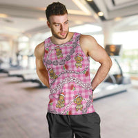Pink Palaka Hawaii Mele Kalikimaka Men Tank Top Ohia Lehua Shell Leis Funny Gingerbread Santa - Polynesian Pride