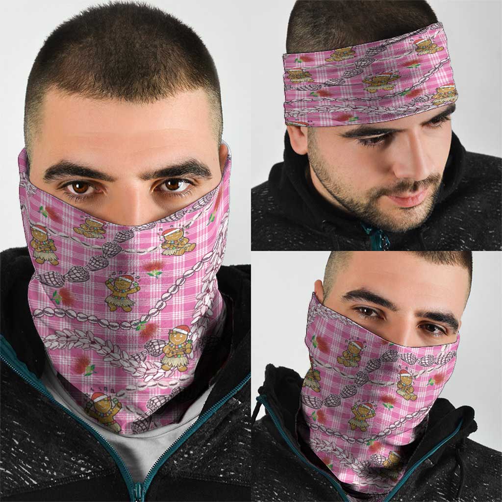 Pink Palaka Hawaii Mele Kalikimaka Neck Gaiter Ohia Lehua Shell Leis Funny Gingerbread Santa - Polynesian Pride